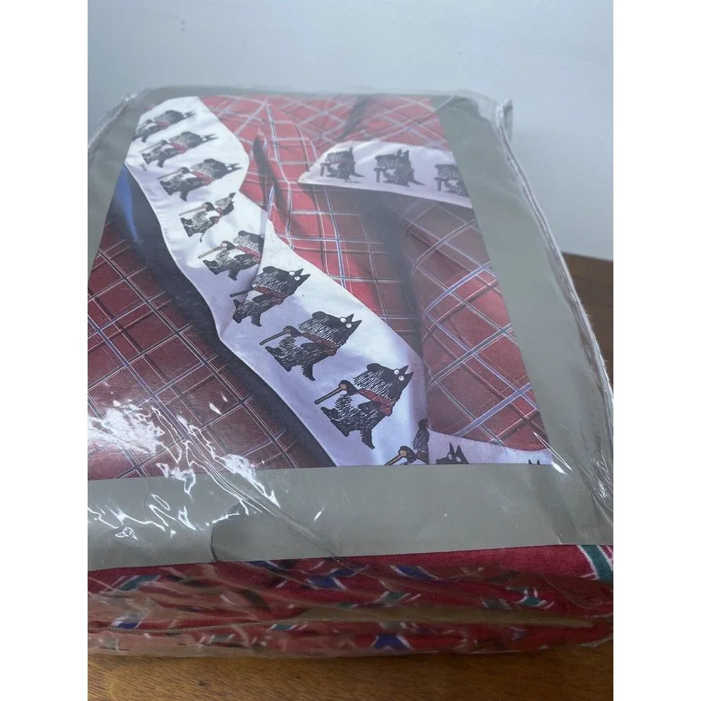 Martex Flannel Sheet Set Dog Red Plaid Set 4 Pcs Double Size Scotty Dogs